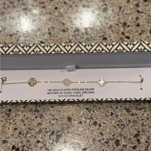 Rachel Zoe 14K Gold Plated Sterling Silver Mother Of Pearl Clover Bracelet